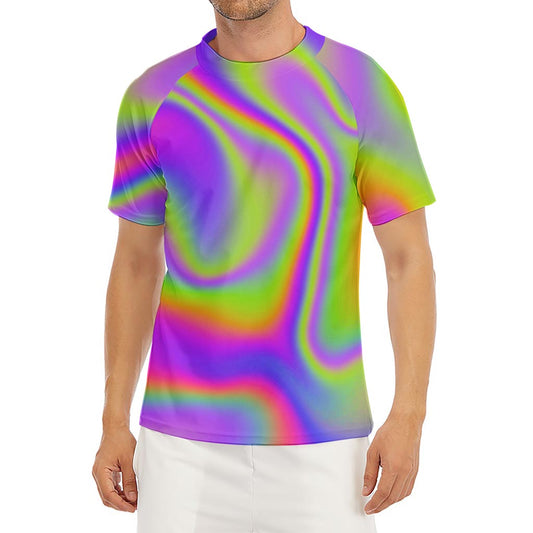 Abstract Holographic Trippy Print Men's Short Sleeve Rash Guard