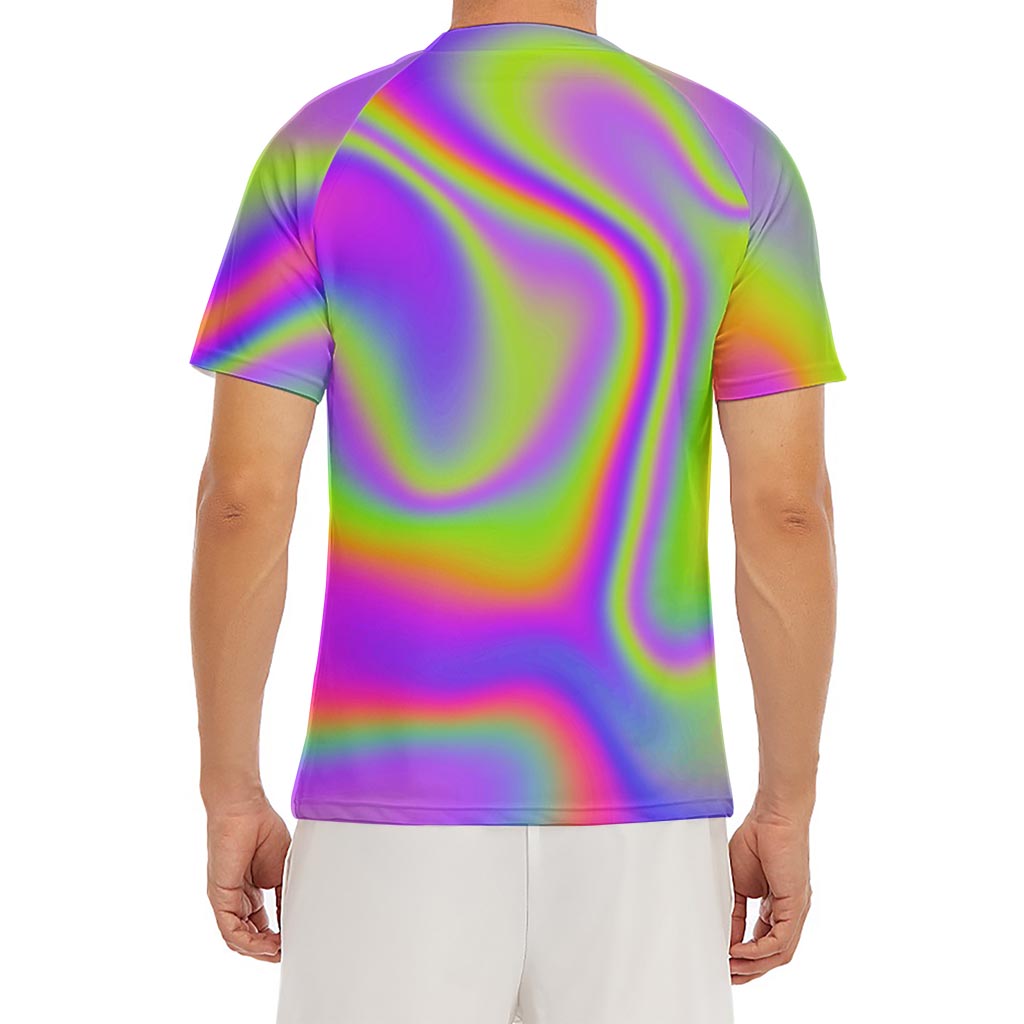 Abstract Holographic Trippy Print Men's Short Sleeve Rash Guard