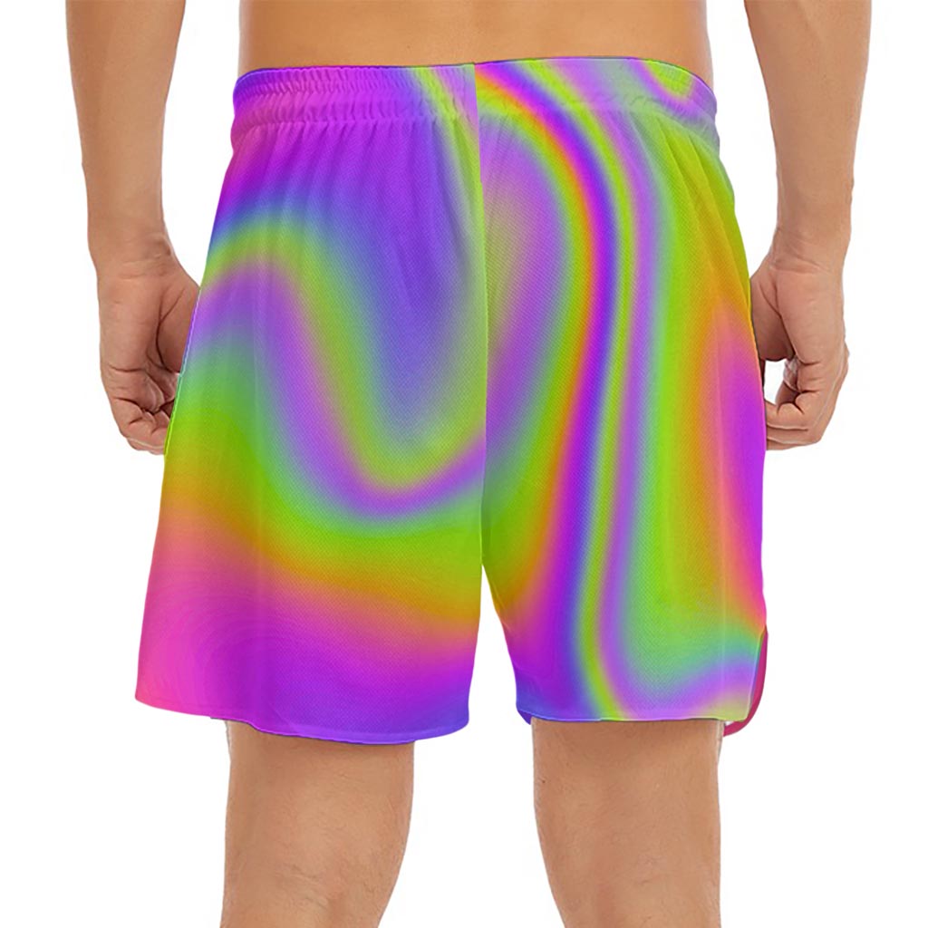 Abstract Holographic Trippy Print Men's Split Running Shorts