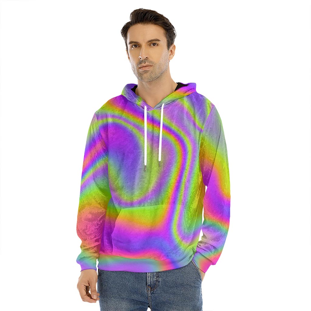 Abstract Holographic Trippy Print Men's Velvet Pullover Hoodie