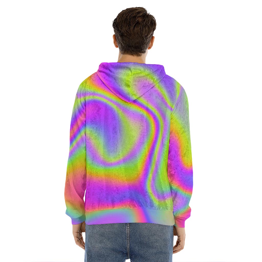 Abstract Holographic Trippy Print Men's Velvet Pullover Hoodie