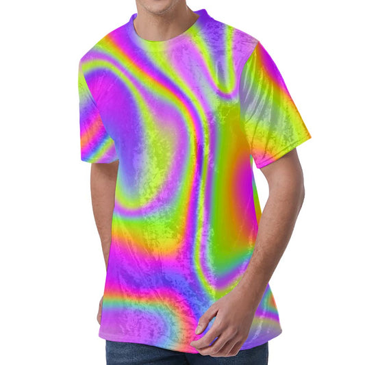 Abstract Holographic Trippy Print Men's Velvet T-Shirt