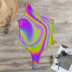 Abstract Holographic Trippy Print One Shoulder Bodysuit