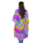 Abstract Holographic Trippy Print Open Front Beach Cover Up