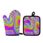 Abstract Holographic Trippy Print Oven Mitt And Pot Holder Set