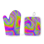 Abstract Holographic Trippy Print Oven Mitt And Pot Holder Set