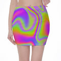 Abstract Holographic Trippy Print Pencil Mini Skirt