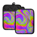 Abstract Holographic Trippy Print Pot Holders With Pocket