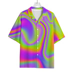 Abstract Holographic Trippy Print Rayon Hawaiian Shirt