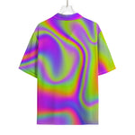 Abstract Holographic Trippy Print Rayon Hawaiian Shirt