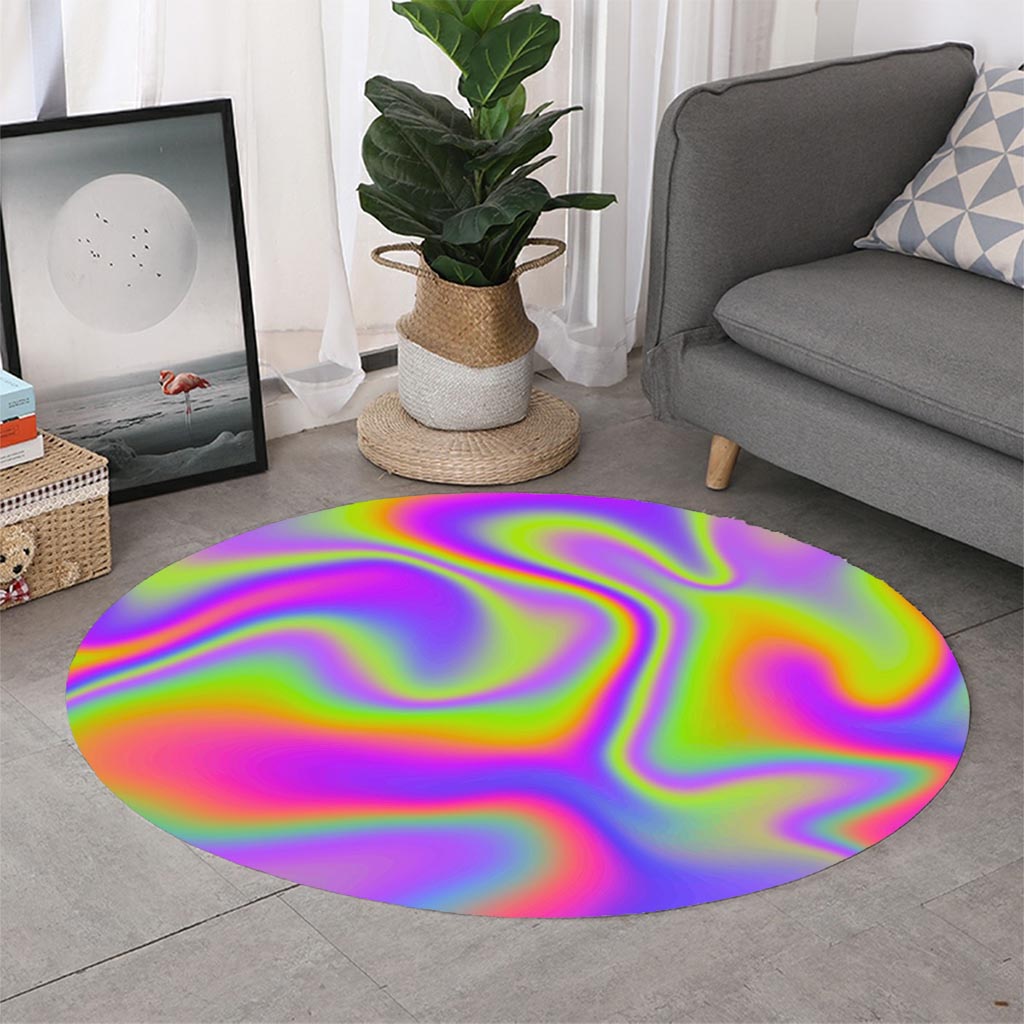 Abstract Holographic Trippy Print Round Rug