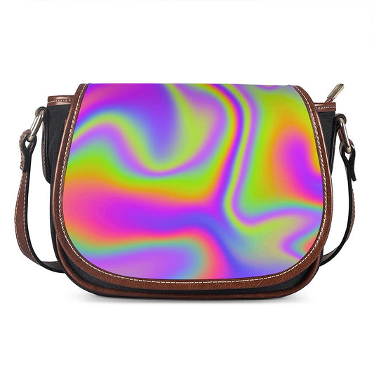 Abstract Holographic Trippy Print Saddle Bag