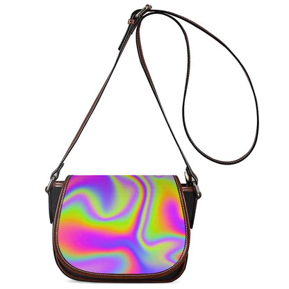 Abstract Holographic Trippy Print Saddle Bag