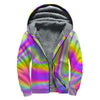 Abstract Holographic Trippy Print Sherpa Lined Zip Up Hoodie