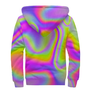 Abstract Holographic Trippy Print Sherpa Lined Zip Up Hoodie