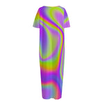 Abstract Holographic Trippy Print Short Sleeve Long Nightdress