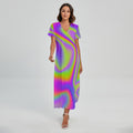 Abstract Holographic Trippy Print Short Sleeve Maxi Dress