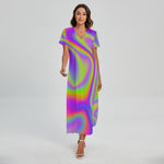 Abstract Holographic Trippy Print Short Sleeve Maxi Dress
