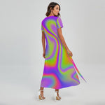 Abstract Holographic Trippy Print Short Sleeve Maxi Dress