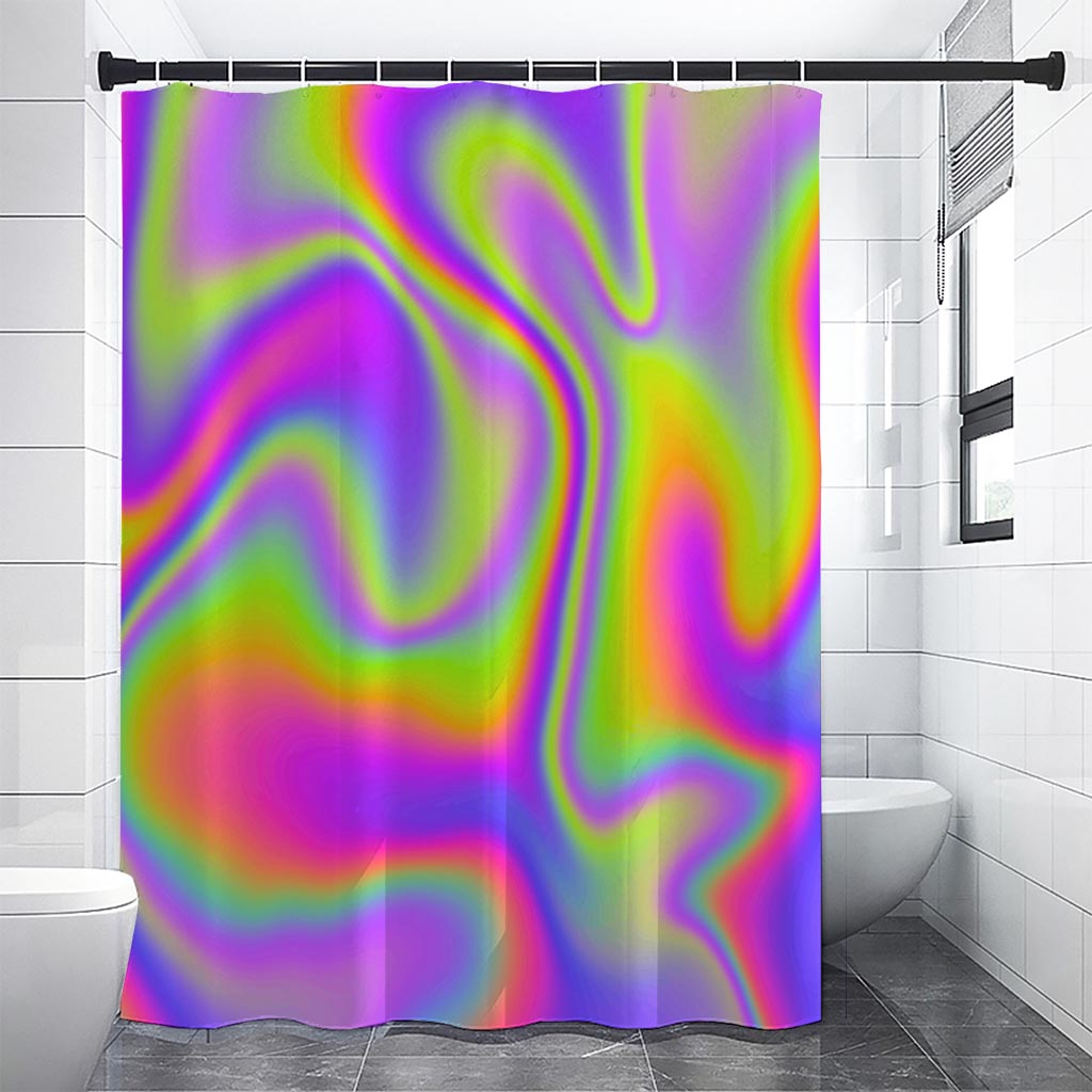 Abstract Holographic Trippy Print Shower Curtain