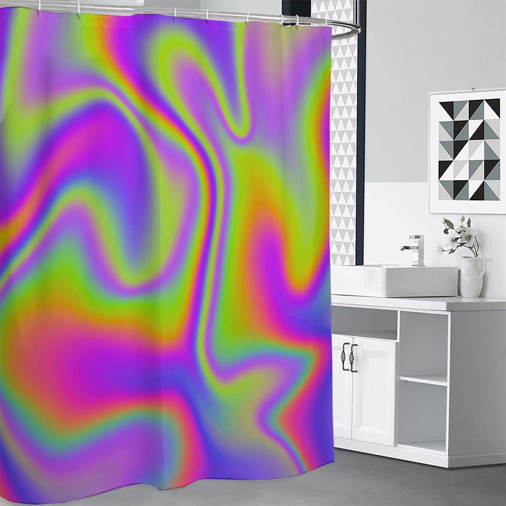 Abstract Holographic Trippy Print Shower Curtain