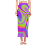 Abstract Holographic Trippy Print Side Slit Maxi Skirt