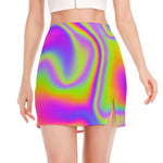 Abstract Holographic Trippy Print Side Slit Mini Skirt