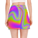 Abstract Holographic Trippy Print Side Slit Mini Skirt