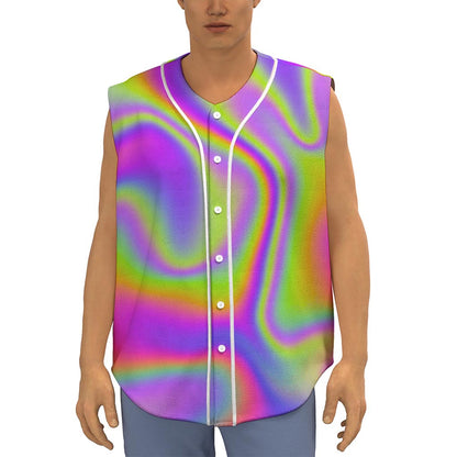 Abstract Holographic Trippy Print Sleeveless Baseball Jersey