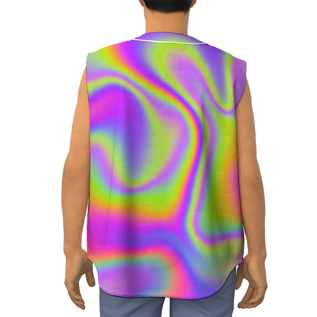 Abstract Holographic Trippy Print Sleeveless Baseball Jersey