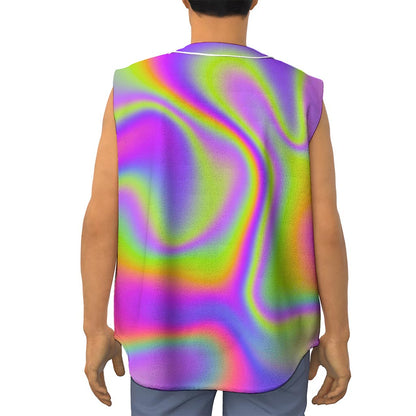 Abstract Holographic Trippy Print Sleeveless Baseball Jersey