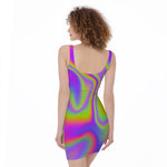 Abstract Holographic Trippy Print Sleeveless Bodycon Dress