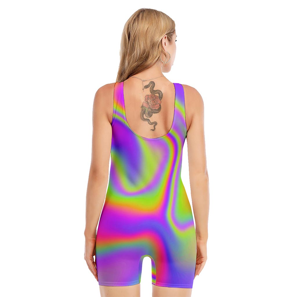 Abstract Holographic Trippy Print Sleeveless One Piece Swimsuit