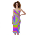 Abstract Holographic Trippy Print Slim Fit Midi Cami Dress