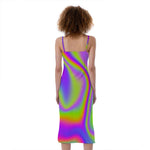Abstract Holographic Trippy Print Slim Fit Midi Cami Dress