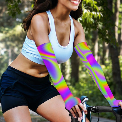 Abstract Holographic Trippy Print Sun Protection Arm Sleeves