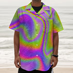 Abstract Holographic Trippy Print Textured Short Sleeve Shirt