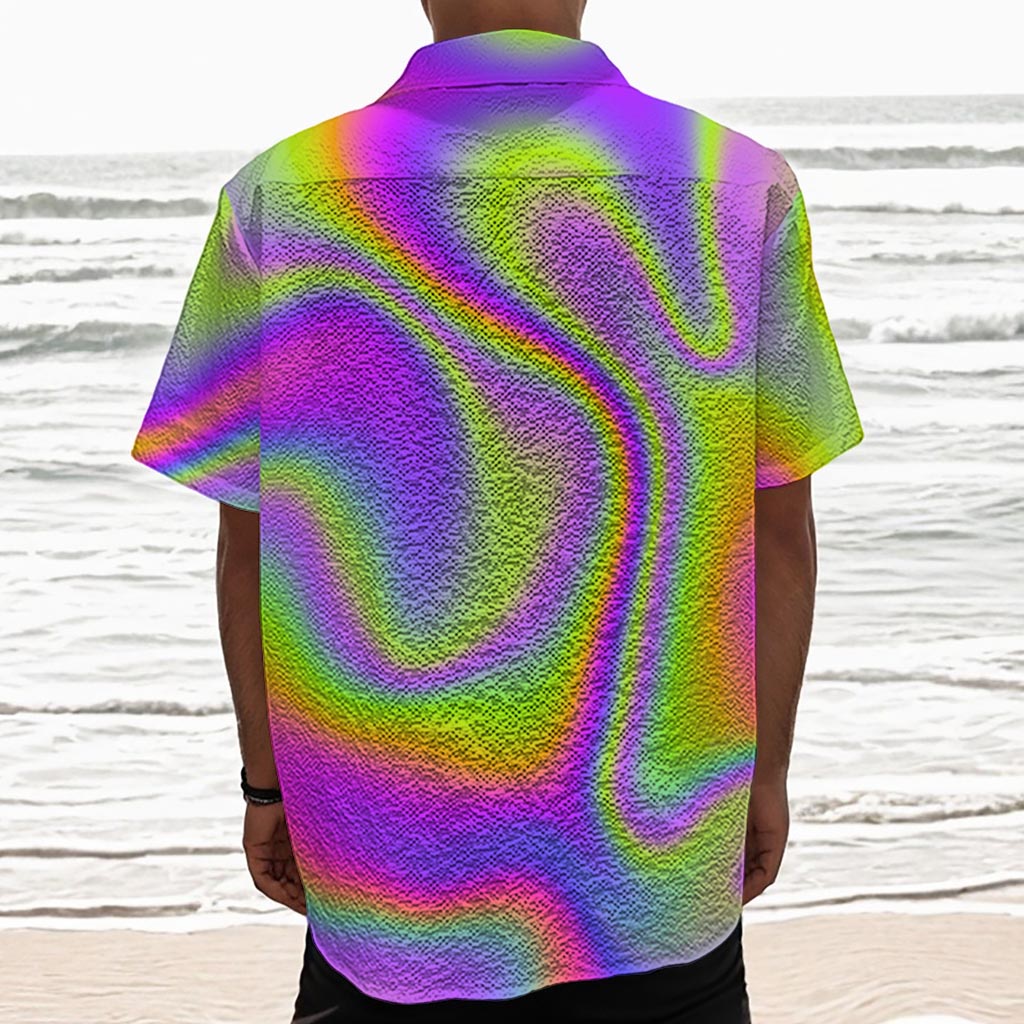 Abstract Holographic Trippy Print Textured Short Sleeve Shirt