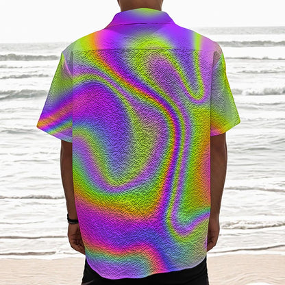 Abstract Holographic Trippy Print Textured Short Sleeve Shirt