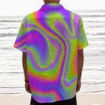 Abstract Holographic Trippy Print Textured Short Sleeve Shirt