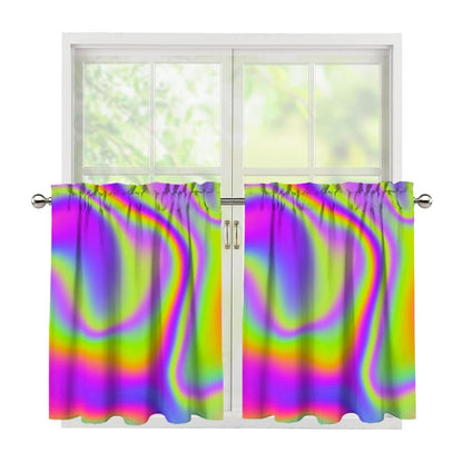 Abstract Holographic Trippy Print Tier Curtains