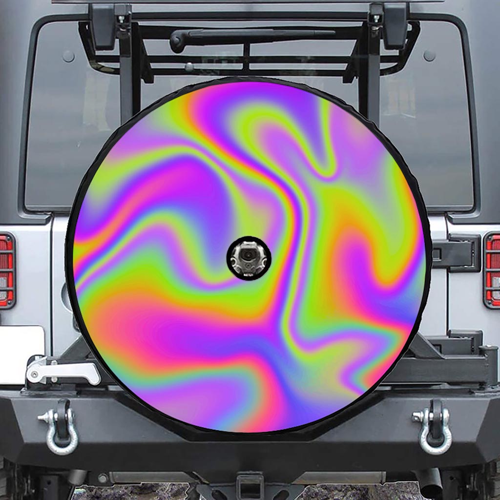 Abstract Holographic Trippy Print Tire Cover With Camera Hole