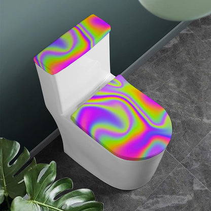 Abstract Holographic Trippy Print Toilet Lid And Tank Cover Set