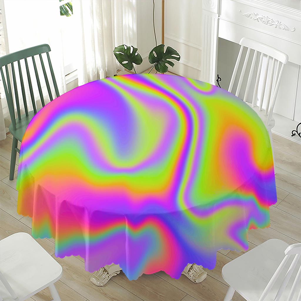 Abstract Holographic Trippy Print Waterproof Round Tablecloth