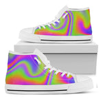 Abstract Holographic Trippy Print White High Top Sneakers