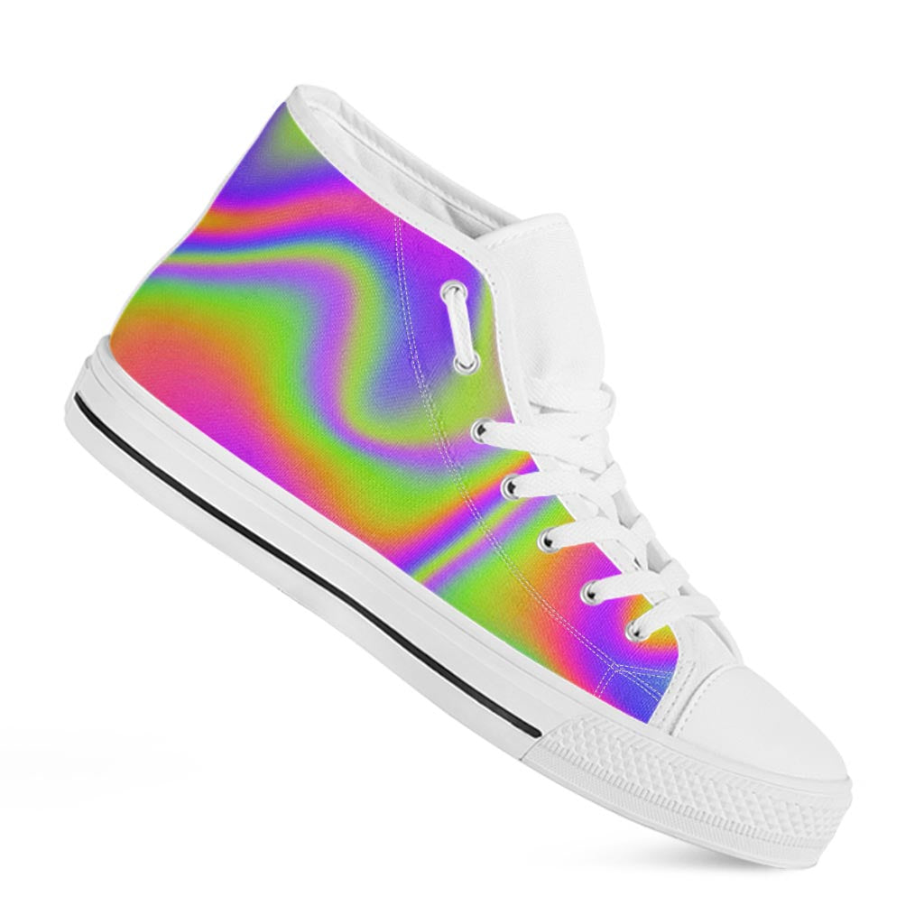 Abstract Holographic Trippy Print White High Top Sneakers