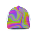Abstract Holographic Trippy Print White Mesh Trucker Hat