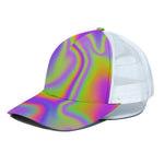Abstract Holographic Trippy Print White Mesh Trucker Cap