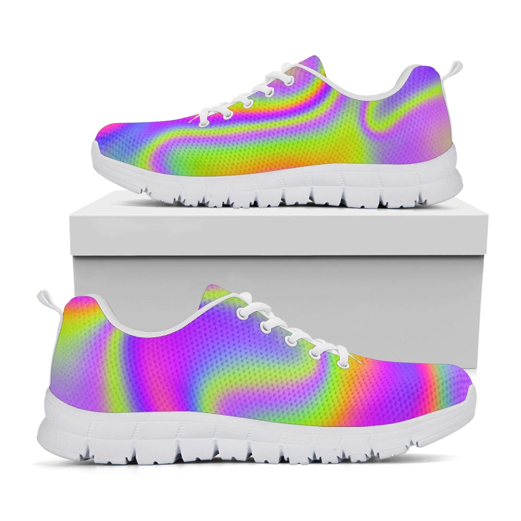 Abstract Holographic Trippy Print White Running Shoes