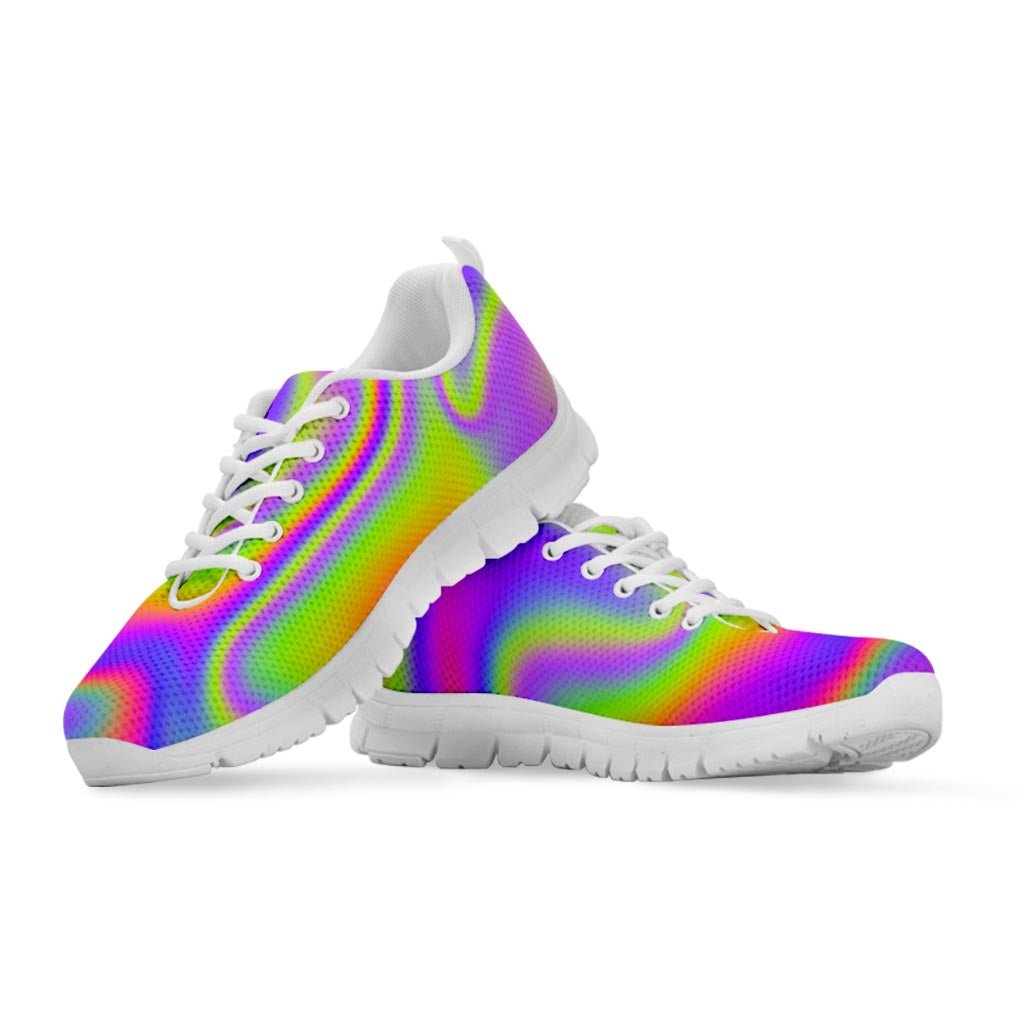 Abstract Holographic Trippy Print White Running Shoes